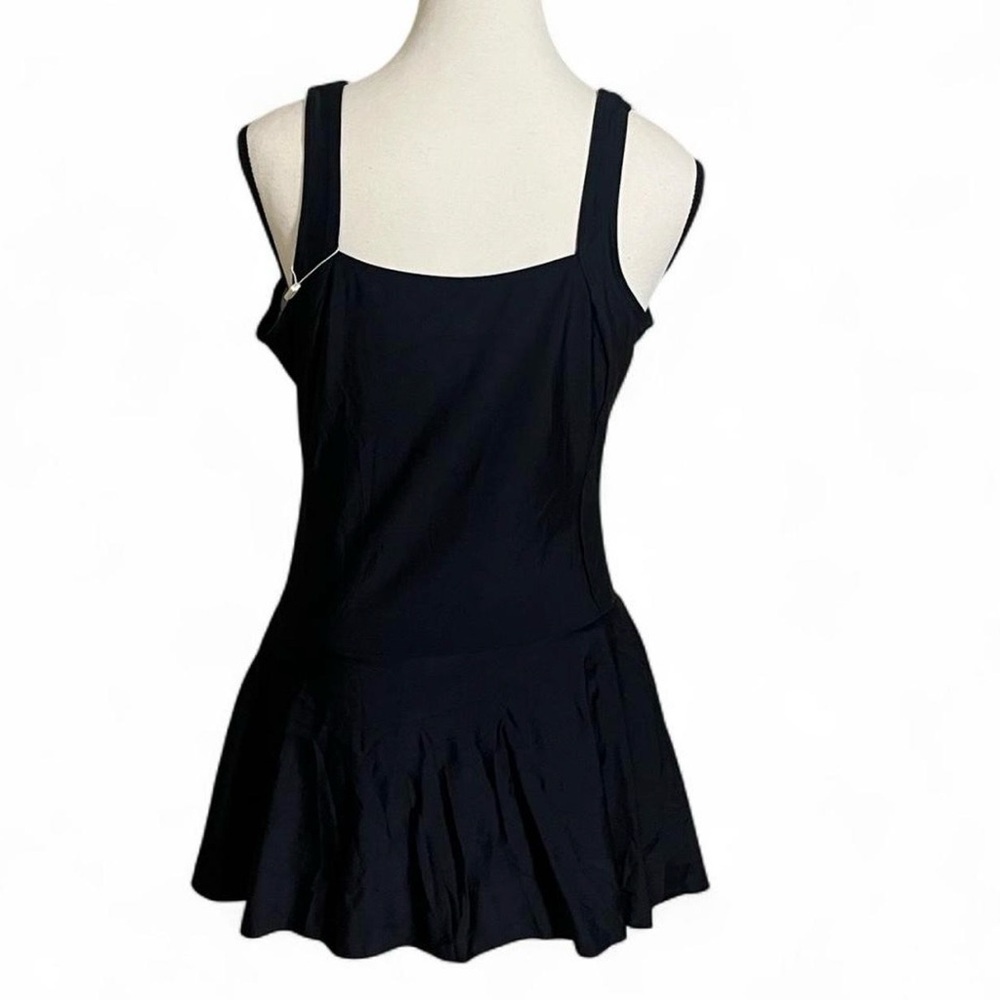 Ekouaer OnePiece Swimsuit Sz L Black Swimdress/w Twist Front & A-line Skirt - Picture 4 of 6